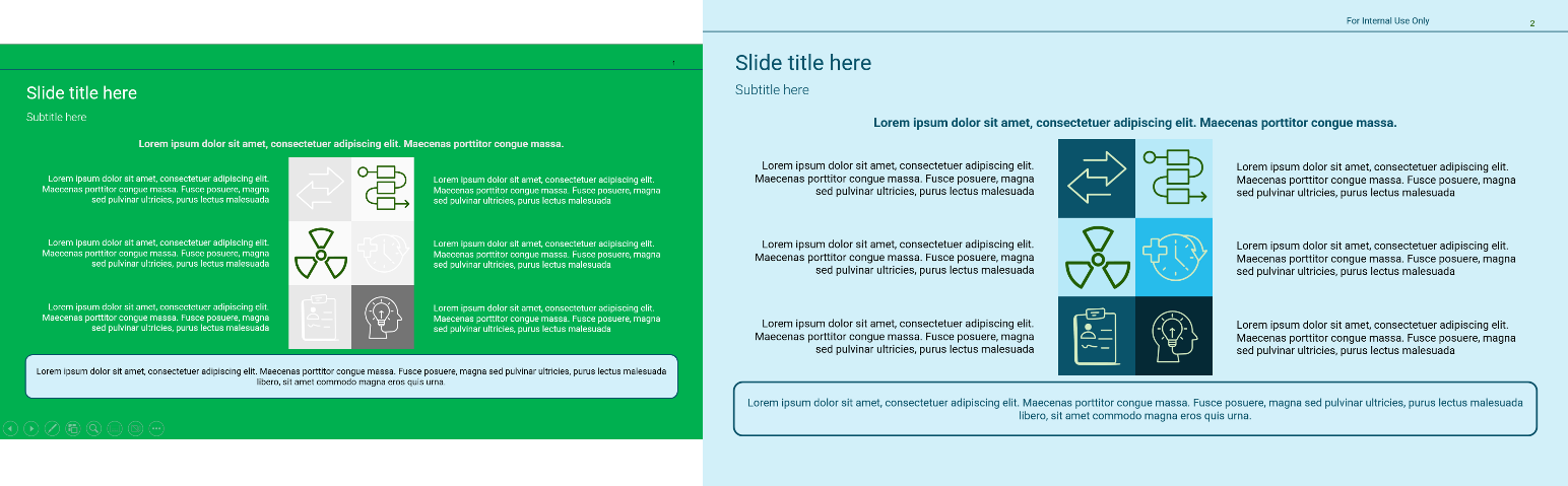 Freehand and structured slide layouts showing colour zoning and section hierarchy