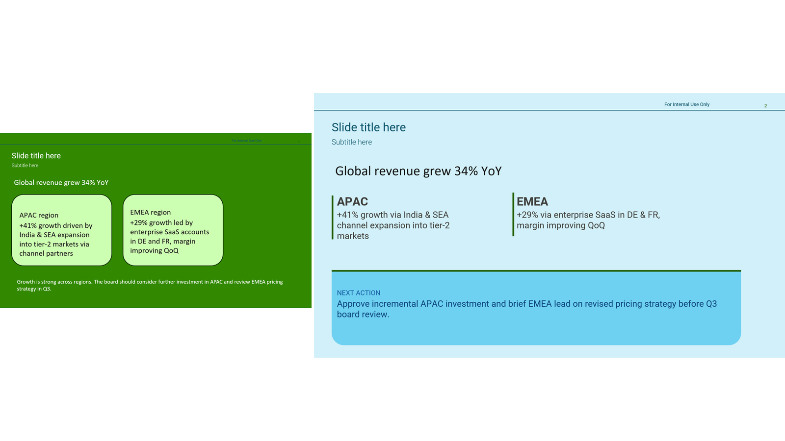 Summary zone slide sample with next action