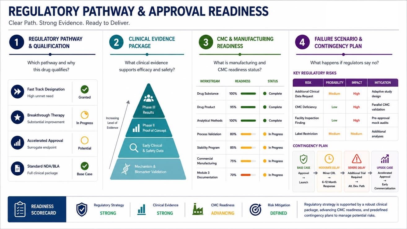 Regulatory pathway and approval readiness dashboard